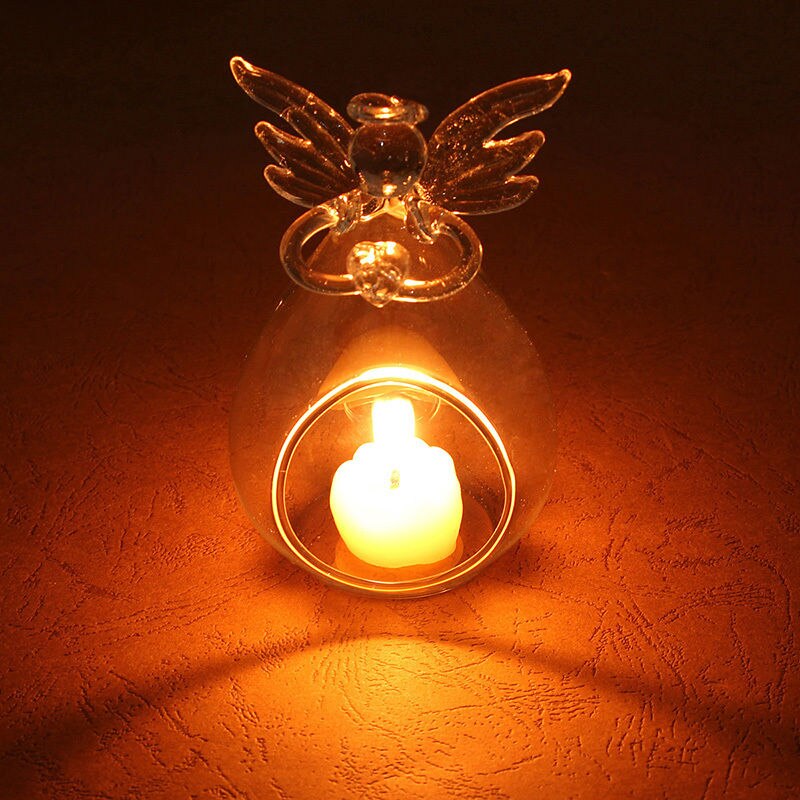 Skleněný držák na svíčky s andělem