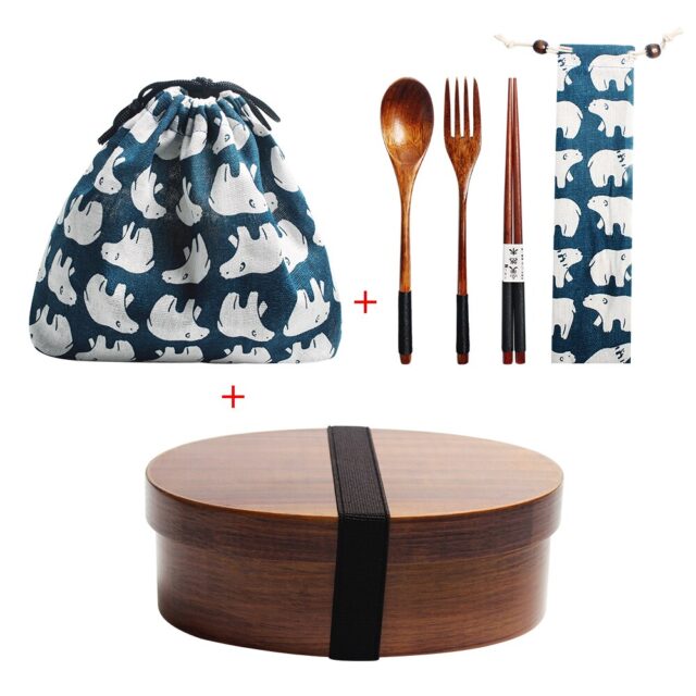 Wooden Lunch Boxes with Dinnerware Sets Domácnost a zahrada 5