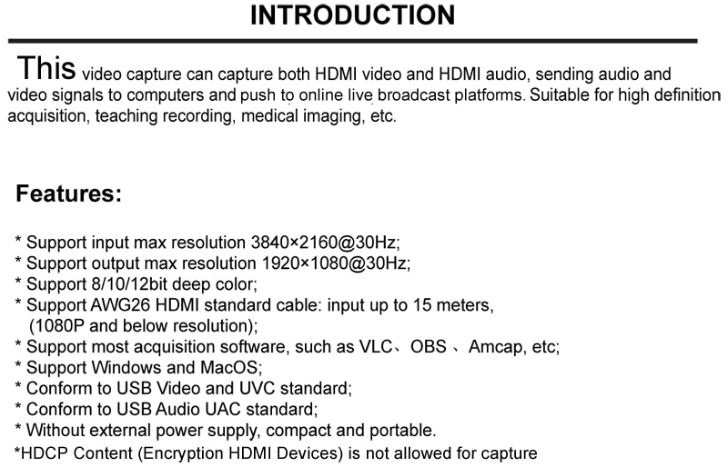 Převodník z HDMI na USB, HDMI capture 1080P 4K USB 3.0 2.0 HDM