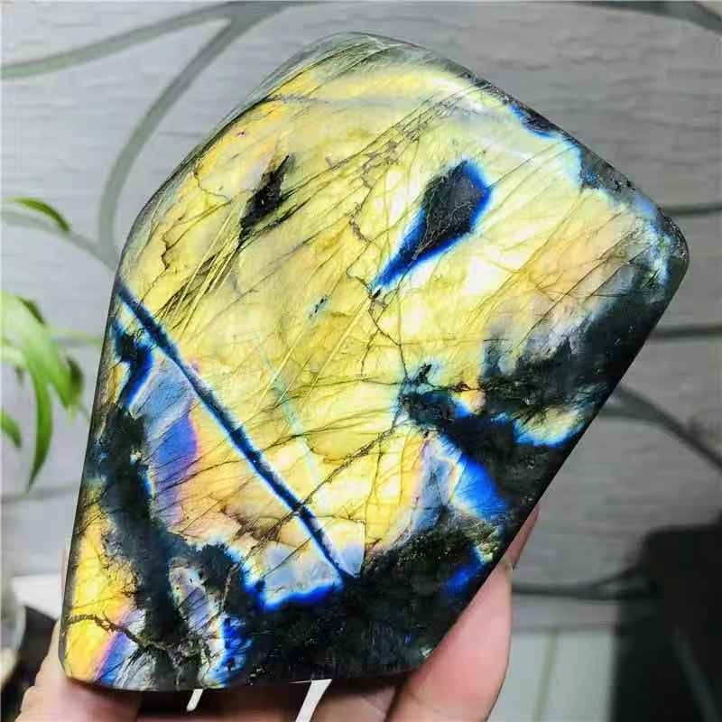 velký kámen labradorit, krásný přírodní krystal, leštěný křemen, s modrým nebo žlutým zábleskem, MIX 4