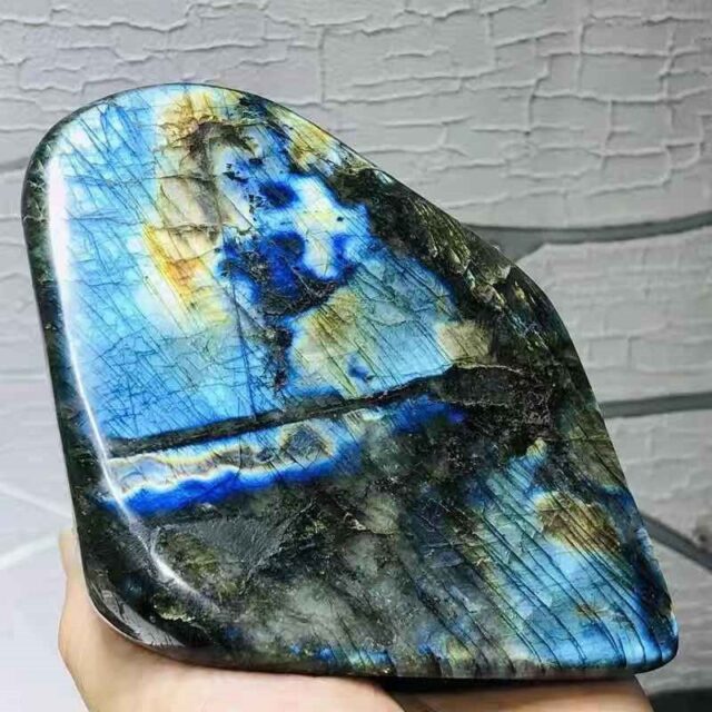 velký kámen labradorit, krásný přírodní krystal, leštěný křemen, s modrým nebo žlutým zábleskem, MIX 3