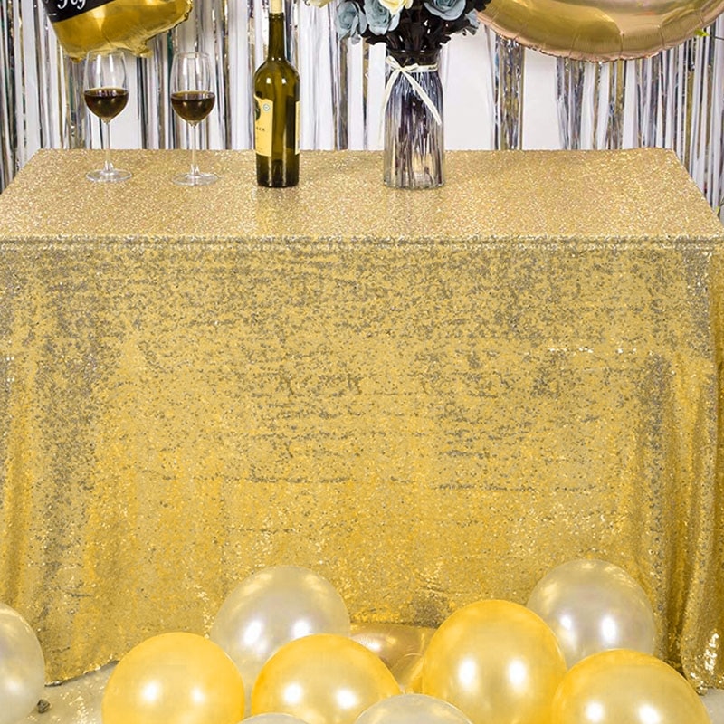 180 x 120 cm Zlatý Stříbrný flitr Polyesterový ubrus Flitrový