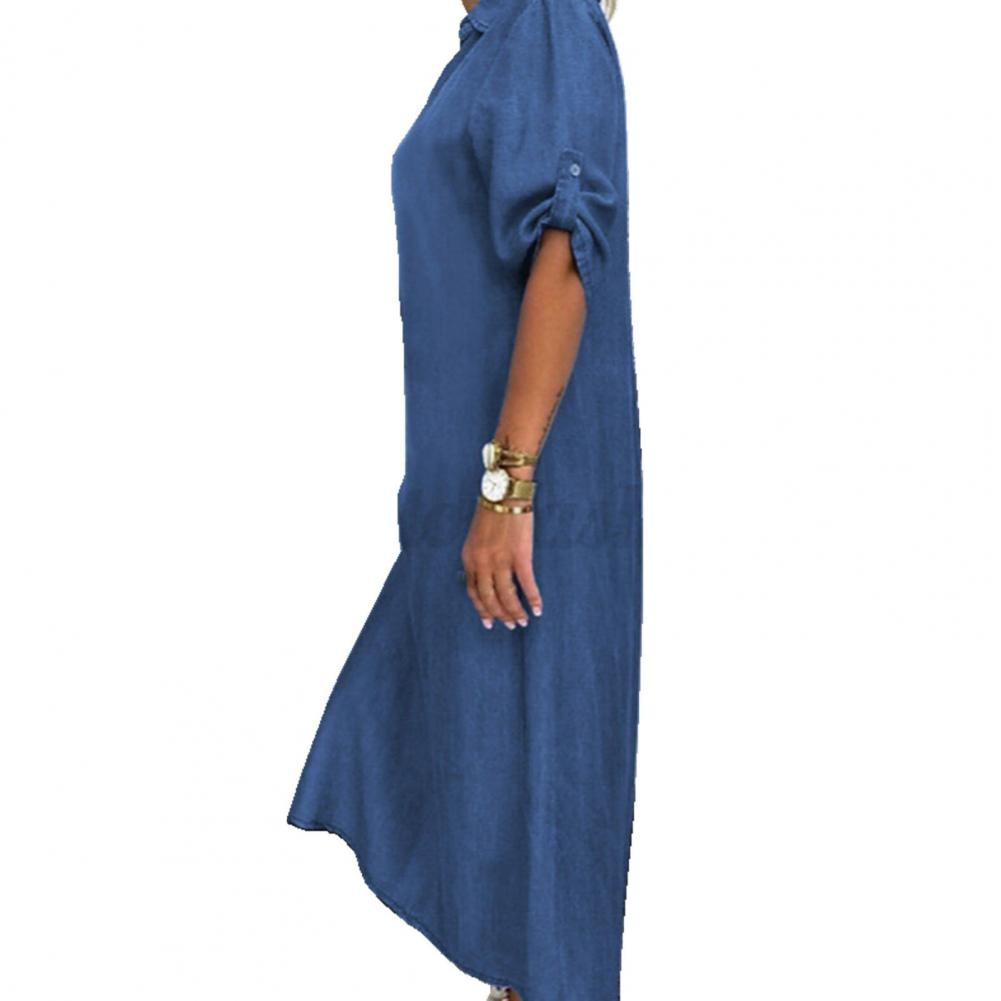 Šaty Dámské Imitace Džínové Šaty Ležérní Dámské Split Volné Krátký Rukáv Dlouhé Šaty 2021 Nové Dámské Oblečení #YL5