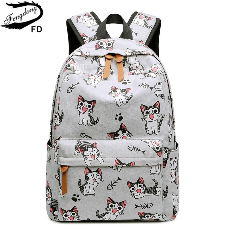 Školní batoh pro děti a dospívající, plátno s potiskem roztomilých zvířat DĚTÍ 3