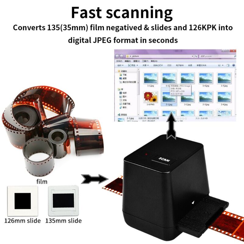 Ruční černobílý skener negativních filmů 35 mm Převaděč 135 diapozitivů digitální fotografie s rozlišením 17,9 megapixelů MIX 3