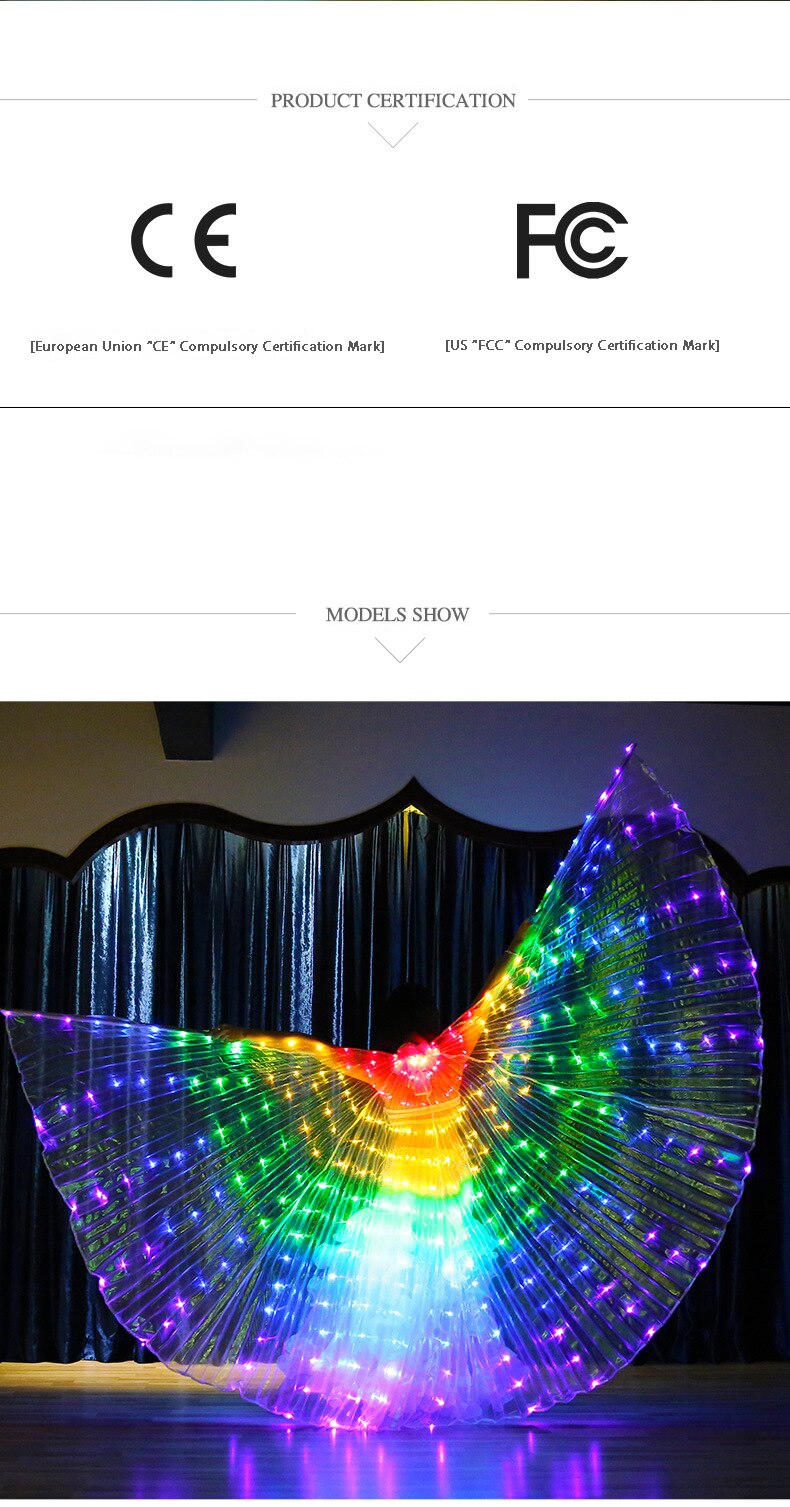 Kostým Rainbow LED Light Up Wings pro taneční vystoupení pro dospělé Oblečení Party Cirkus Angel Wing Isis Shape