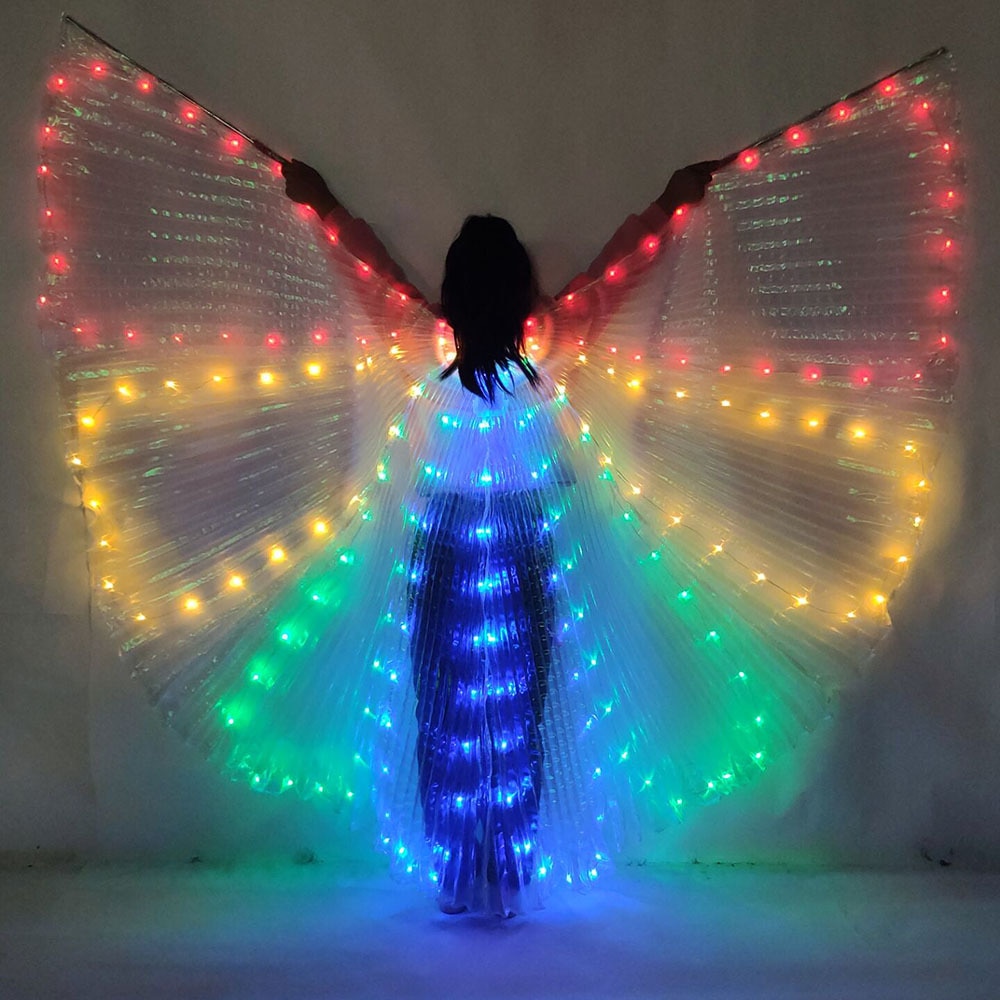 Kostýmy pro břišní tanec pro dívky, Andělská křídla, svítící LED rekvizity, společenské šaty, motýl