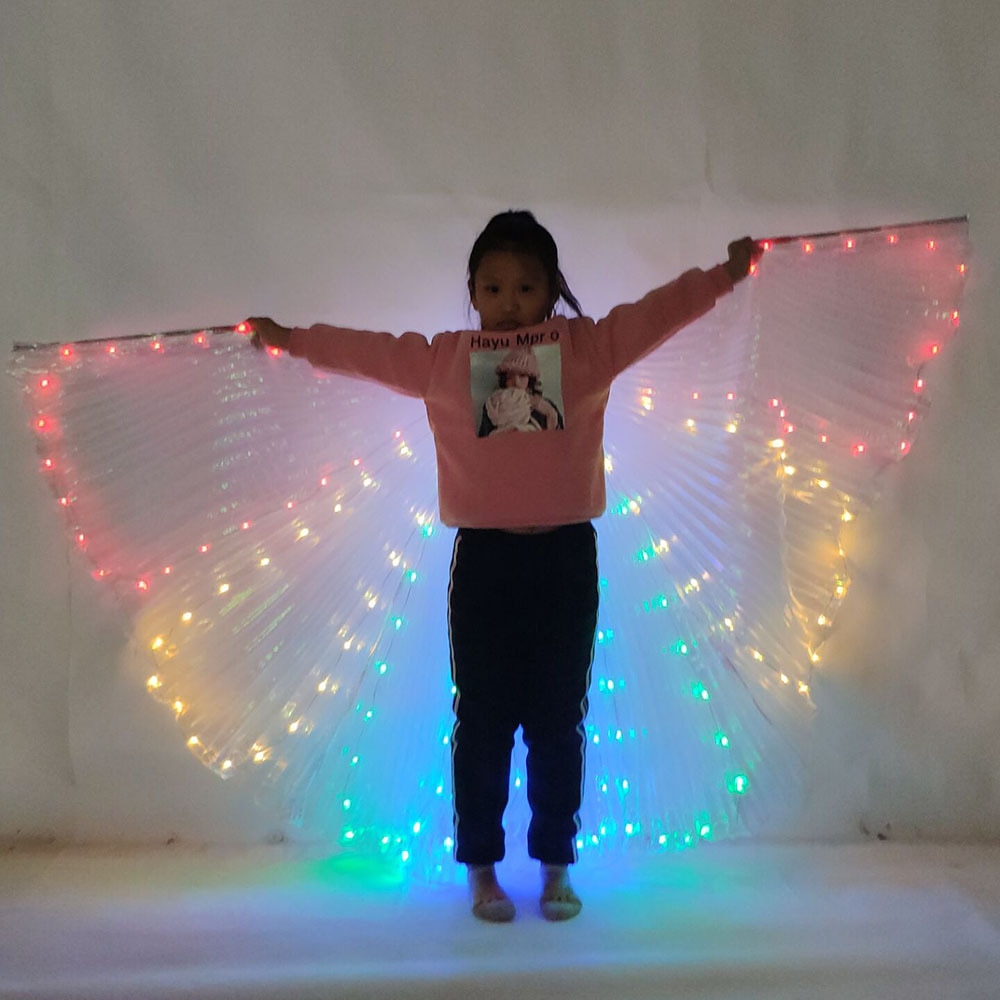 Kostýmy pro břišní tanec pro dívky, Andělská křídla, svítící LED rekvizity, společenské šaty, motýl