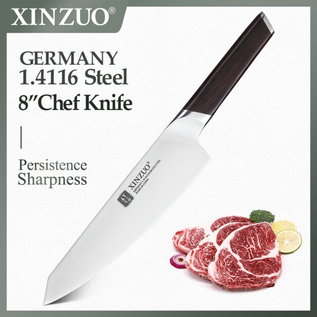 XINZUO 8″ Chef Knife DIN 1.4116 Stainless Steel Germany Kitchen Knives Cutting Peeler Vegetable Knife  Ebony Handle Gift Case MIX