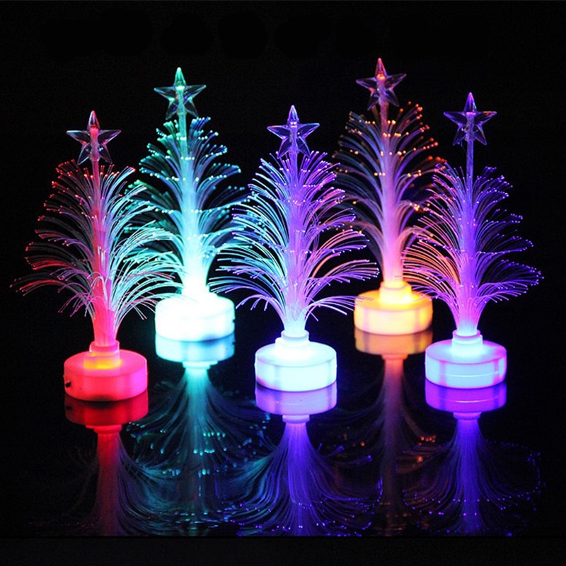 1pc Mini Fiber Flashing Christmas Tree Night Light Decoration Colorful Changing LED Glowing Table Decoration Neon Creative Gift MIX 3