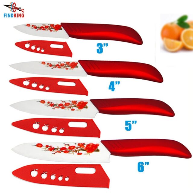 FINDKING Brand High sharp quality Ceramic Knife Set tools 3 4 5 6 Kitchen Knives  with red flower Dropshipping + Covers MIX
