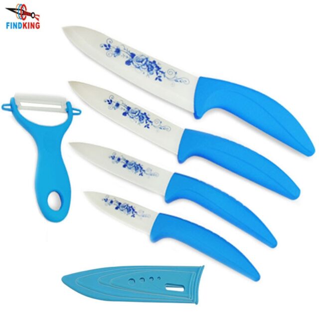 Beauty Gifts Zirconia kitchen Ceramic Knife fruit knife Set Kit 3″ 4″ 5″ 6″ inch with Blue Flower printed+ Peeler+Covers MIX 7
