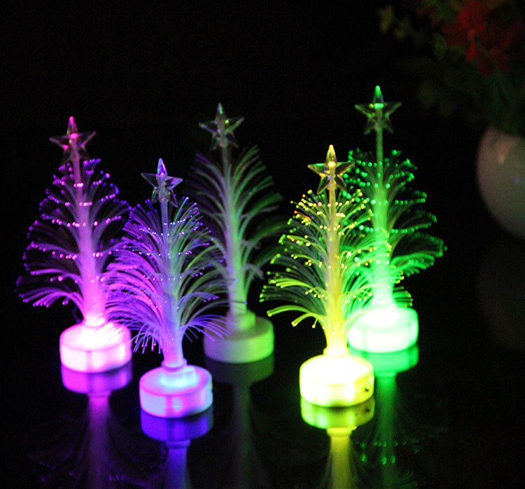 1pc Mini Fiber Flashing Christmas Tree Night Light Decoration Colorful Changing LED Glowing Table Decoration Neon Creative Gift MIX 4