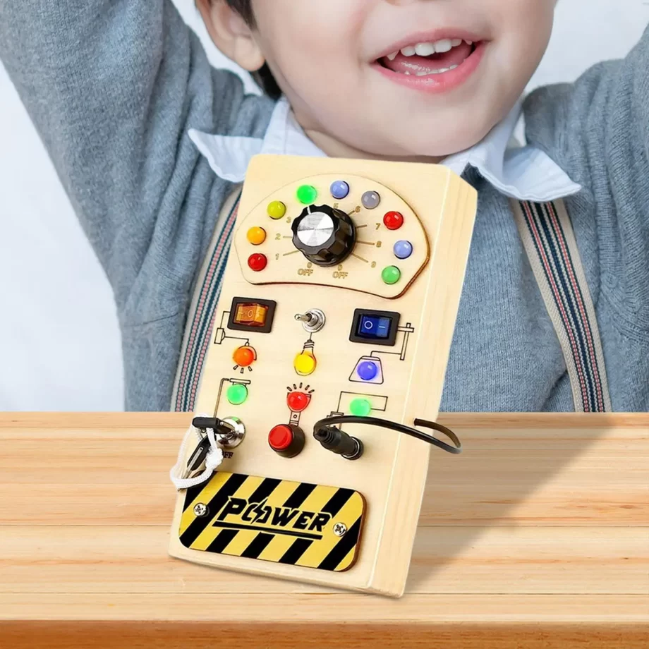 Montessori Busy Board Sensory Toys Button Busy Board Busy Board with LED Switch Early Education for Kids Toddlers Holiday Gifts MIX 5