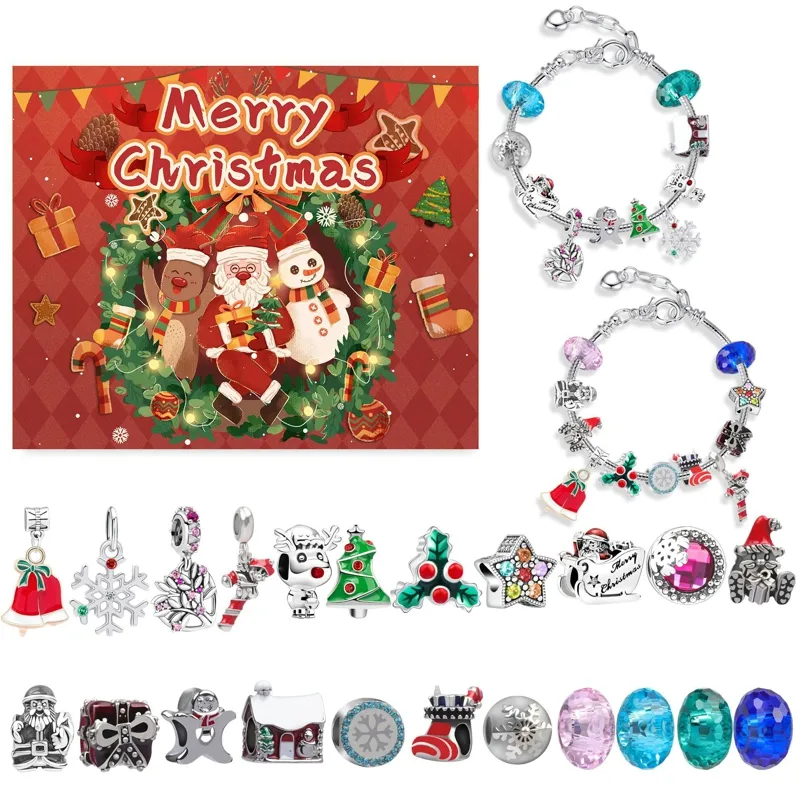 24 Days DIY Advent Calendar Jewelry Gift Box Blue Jewelry Bracelets Set For Girls Kids 2024 Countdown Christmas Advent Calendar MIX 18