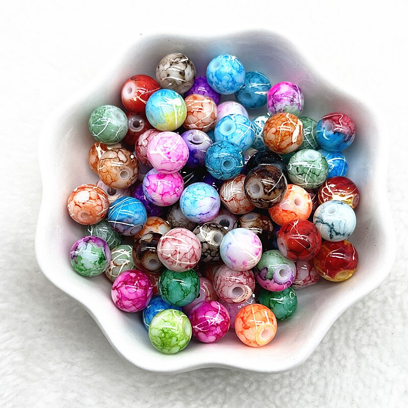 New 4/6/8/10mm Pattern Round Glass Beads Loose Spacer Beads for Jewelry Making DIY Bracelet Necklace Accessories MIX 44