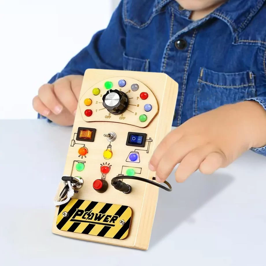 Montessori Busy Board Sensory Toys Button Busy Board Busy Board with LED Switch Early Education for Kids Toddlers Holiday Gifts MIX 6