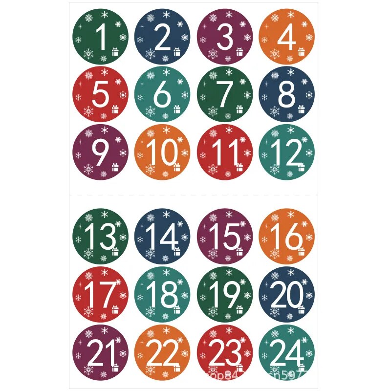 24PC Happy Christmas Day Gift Stickers Advent Calendar Number Paper Stickers Multi-Function Gift Packaging Adhesive Labels Decor MIX 17