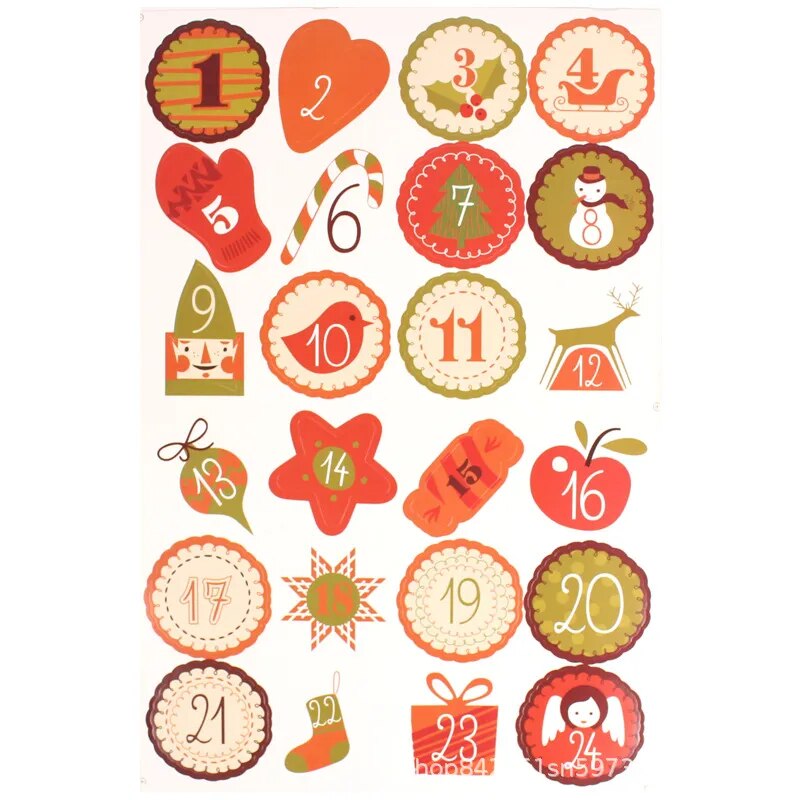 24Pcs/Set Merry Christmas Advent Calendar Number Paper Sticker Cookie Candy Seal Stickers DIY Gift Packaging Labels Xmas Decor MIX 9