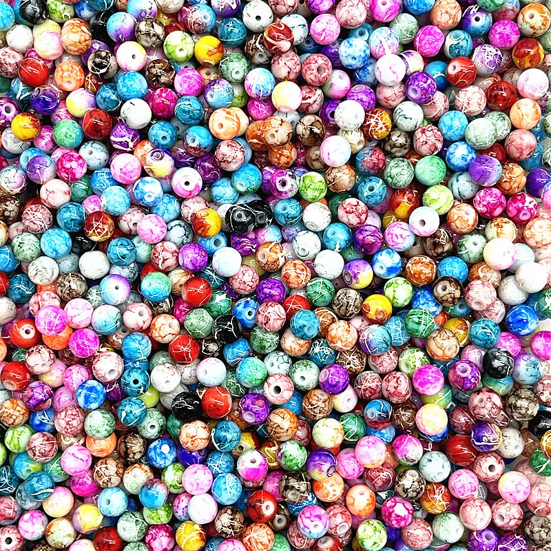 New 4/6/8/10mm Pattern Round Glass Beads Loose Spacer Beads for Jewelry Making DIY Bracelet Necklace Accessories MIX 4
