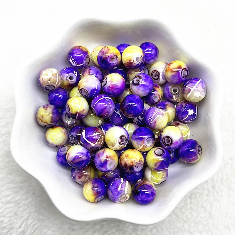 New 4/6/8/10mm Pattern Round Glass Beads Loose Spacer Beads for Jewelry Making DIY Bracelet Necklace Accessories MIX 13