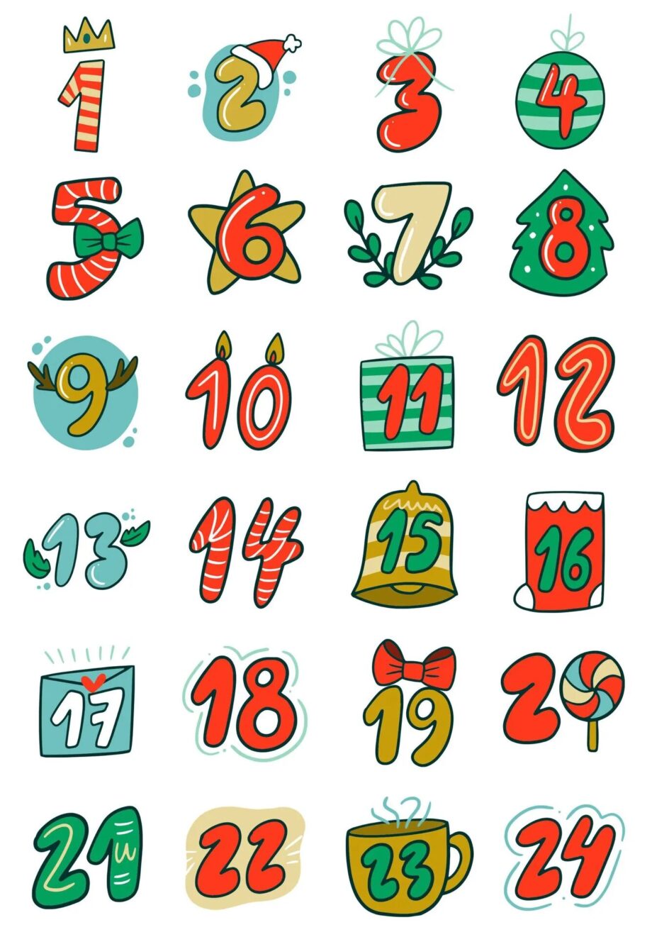 24PC Happy Christmas Day Gift Stickers Advent Calendar Number Paper Stickers Multi-Function Gift Packaging Adhesive Labels Decor MIX 9