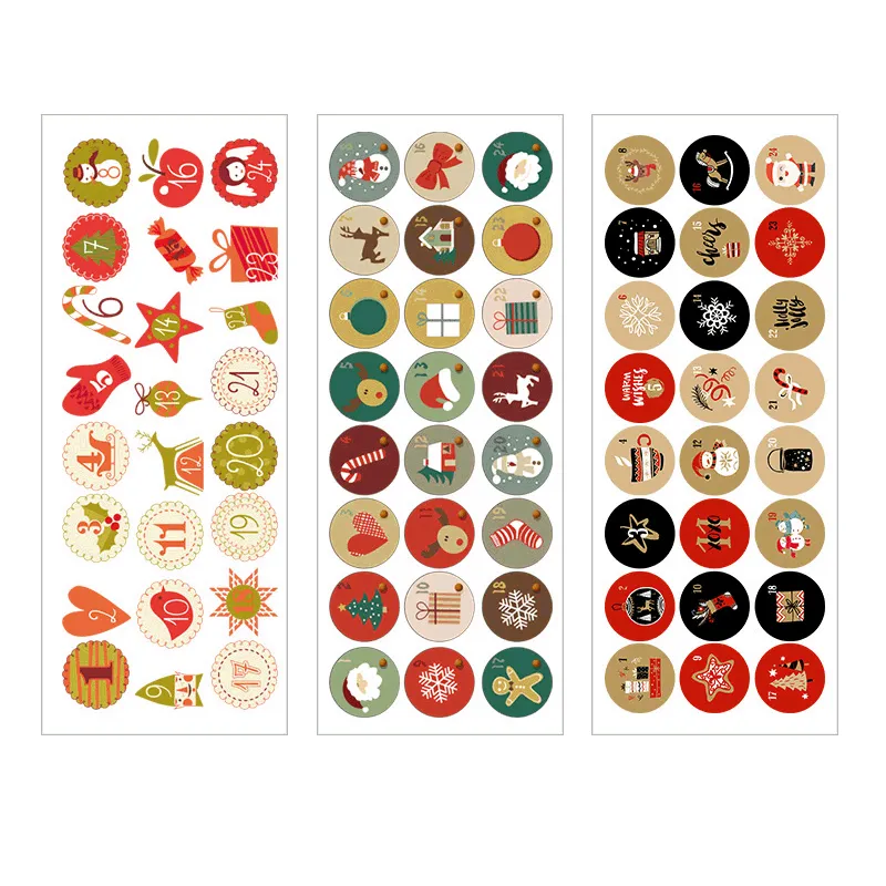 24Pcs/Set Merry Christmas Advent Calendar Number Paper Sticker Cookie Candy Seal Stickers DIY Gift Packaging Labels Xmas Decor MIX 5