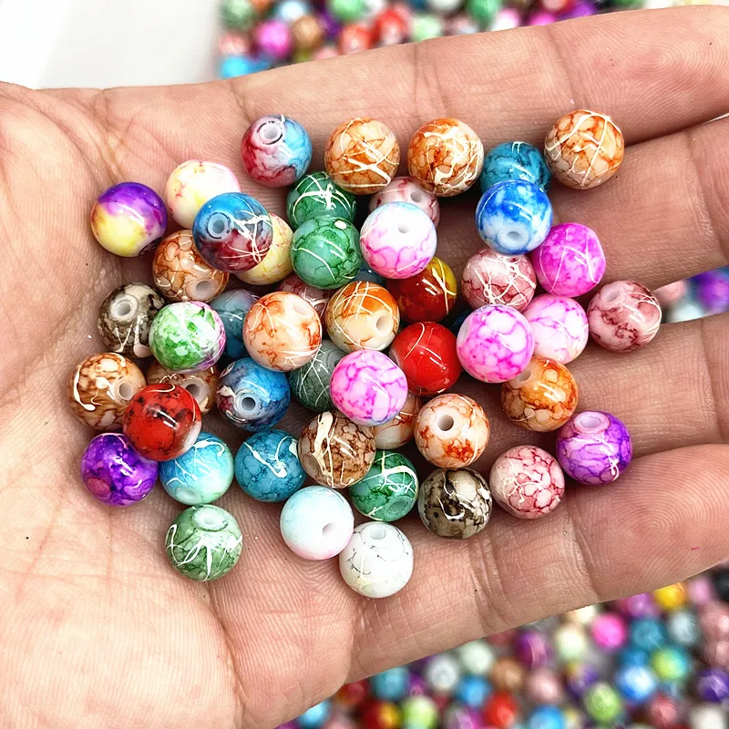New 4/6/8/10mm Pattern Round Glass Beads Loose Spacer Beads for Jewelry Making DIY Bracelet Necklace Accessories MIX 5