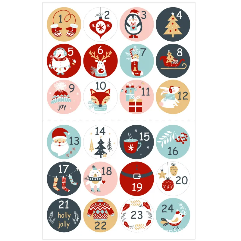 24Pcs/Set Merry Christmas Advent Calendar Number Paper Sticker Cookie Candy Seal Stickers DIY Gift Packaging Labels Xmas Decor MIX 14